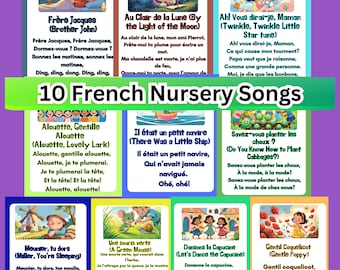 French Nursery Rhymes Printable: Bilingual Kid Songs, Homeschool Music (PDF Download)