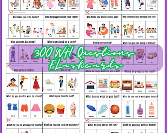 300 WH Questions Flashcards: Communication Learning for Kids (Digital Download)