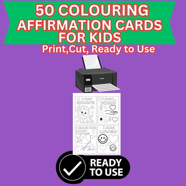 50 Kids Affirmation Cards Printable, Coloring Positive Cards for Kids ...