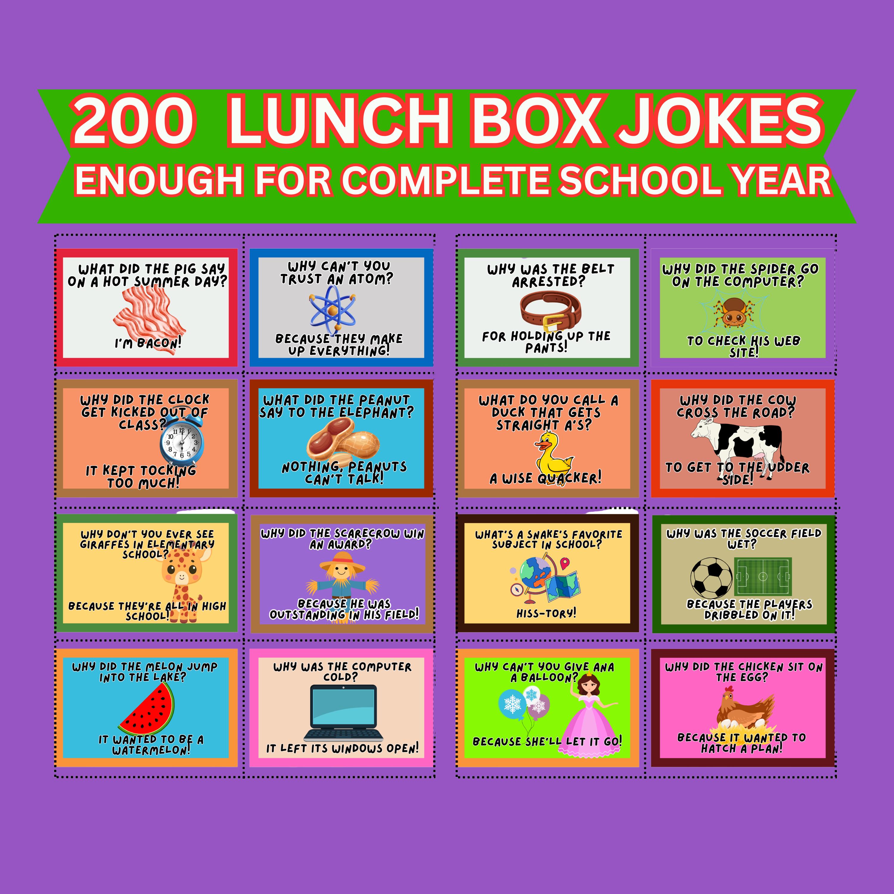 200 Funny Lunch Box Jokes for Kids: Printable School Year Fun (PDF ...