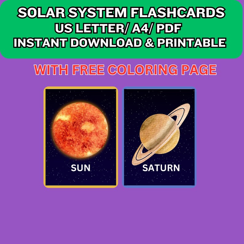 Solar System Flash Card for Kids Flashcard Solar System Planets ...