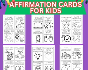 50 Kids Affirmation Cards Printable, Coloring Positive Cards for Kids,  Mindfulness Activity PDF, Cut & Color FCards, Children Encouragement