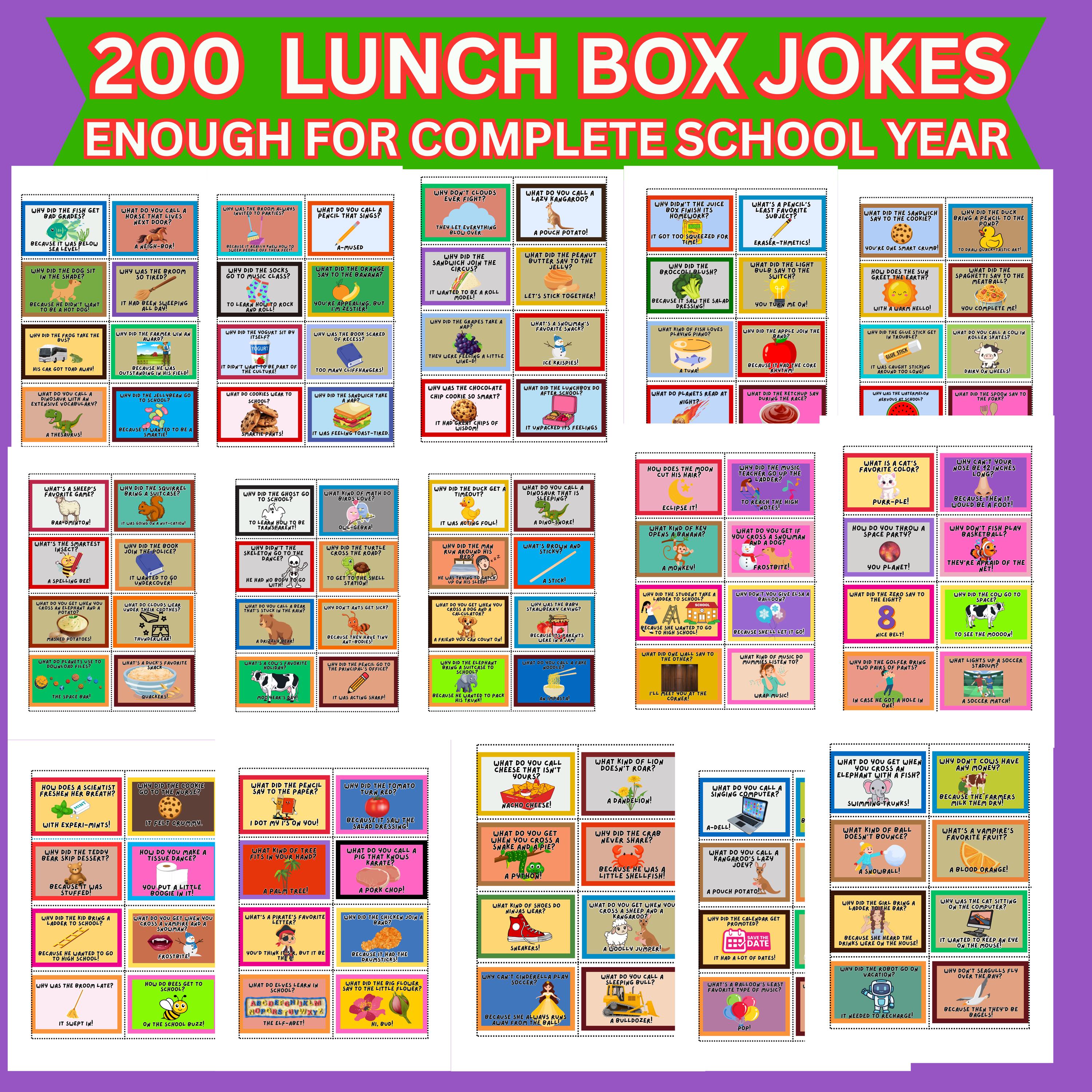 200 Funny Lunch Box Jokes for Kids: Printable School Year Fun (PDF ...