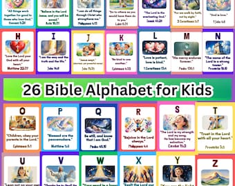 Bible Alphabet A-Z: Christian Learning Cards for Kids (PDF & PNG Files)