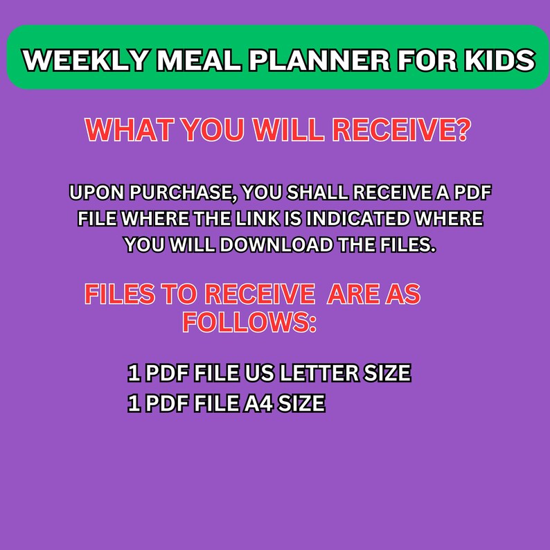 Meal Planner Printable Meal Plan Template Weekly Meal Plan for Kid ...