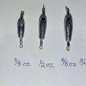 In-line sinkers 1/4, 3/8, 1/2, 5/8, 3/4 oz