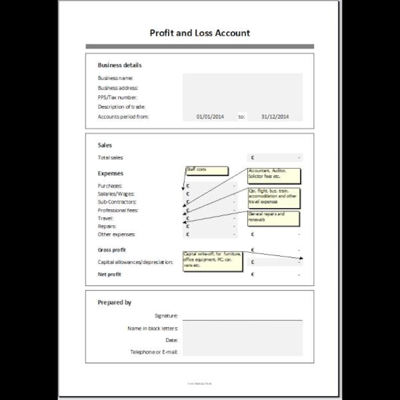 Profit and Loss Account Template - Etsy