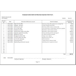 Beanstandungsformular für Personalkosten (Bar/Kreditkarte).