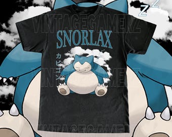 Camiseta vintage de Snorlax: diseño vintage personalizado de alta calidad, ideal como regalo para gamers, tallas para adultos y niños.