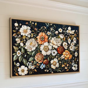 Colorful Floral Elegance - Framed Canvas Print, Rustic Flower Art, Botanical Painting Print, Elegant Wall Decor, Gift for Mom, Ready to Hang