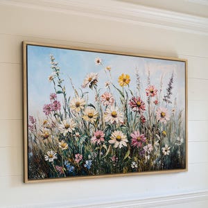 Vibrant Wildflower Bloom Framed Canvas Print - Rustic Floral Wall Art, Country Style Daisies Art, Bedroom Decor, Gift for Her, Ready to Hang