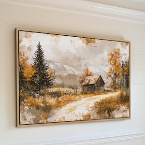 Rustic Autumn Scenery - Framed Canvas Print, Mountain Art, Nature Wall Art, Fall Landscape Painting, Country Chalet Decor, Ready to Hang