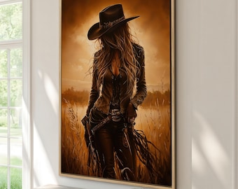 Cowgirl Framed Canvas Print, Iconic Rustic Wall Art, Wild West Decor – Western Style Art, Country Landscape, Ready to Hang, Unique Gifts