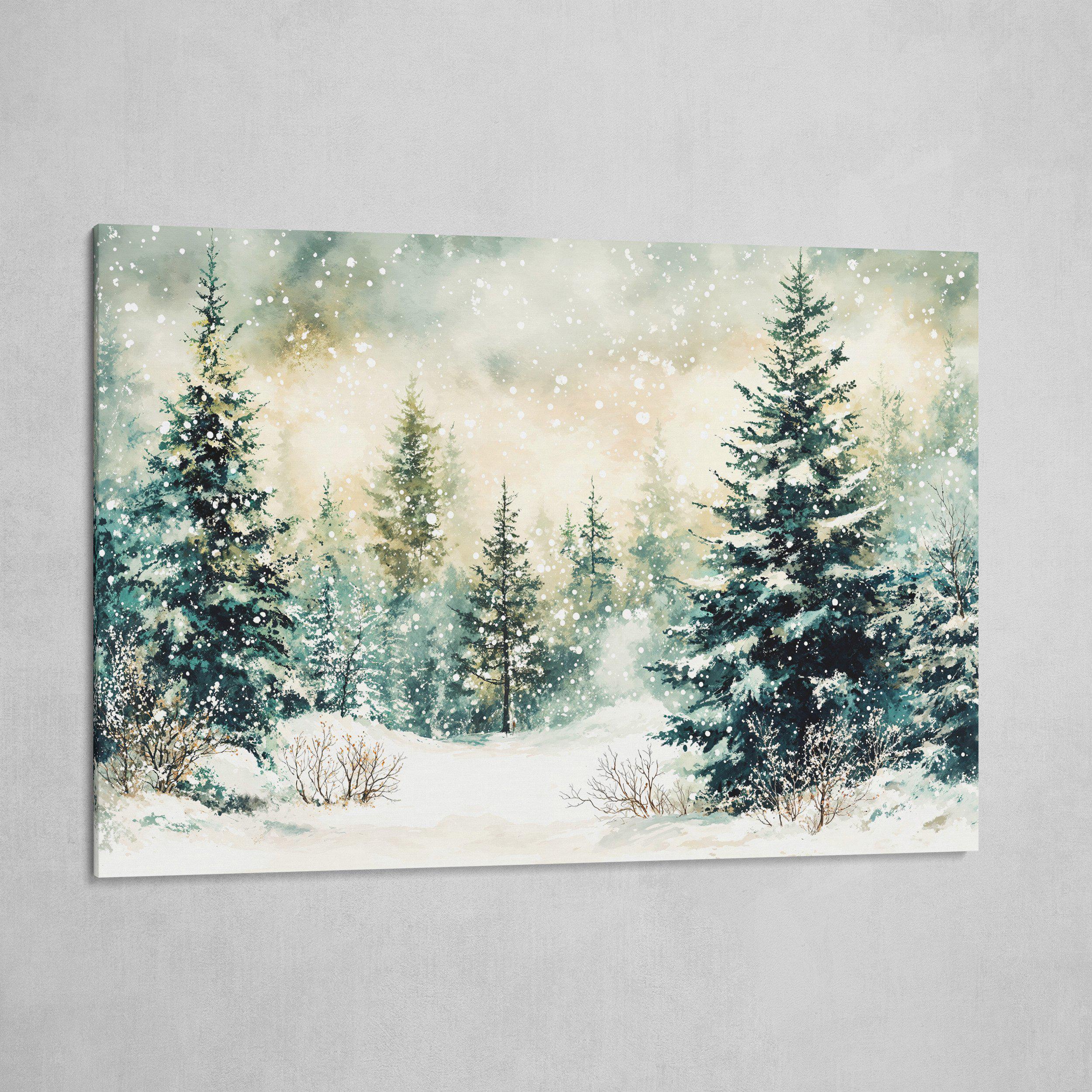 Snowy Forest Landscape - Framed Canvas Print - Rustic Wall Art, Winter ...