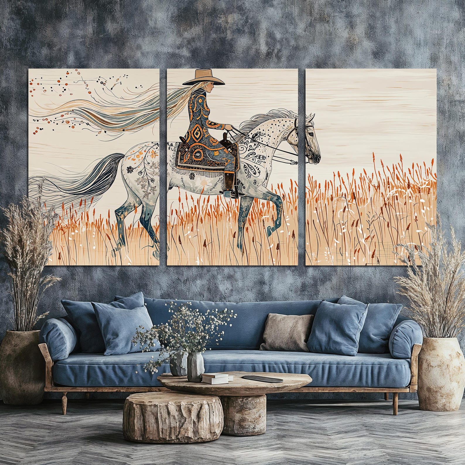 Cowgirl Horse Riding Canvas Art | Framed Bohemian Western Print - Etsy