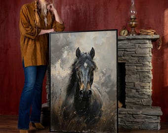 Wild Horse Painting Print, Framed Equine Canvas Wall Art, Rustic Abstract Animal Decor