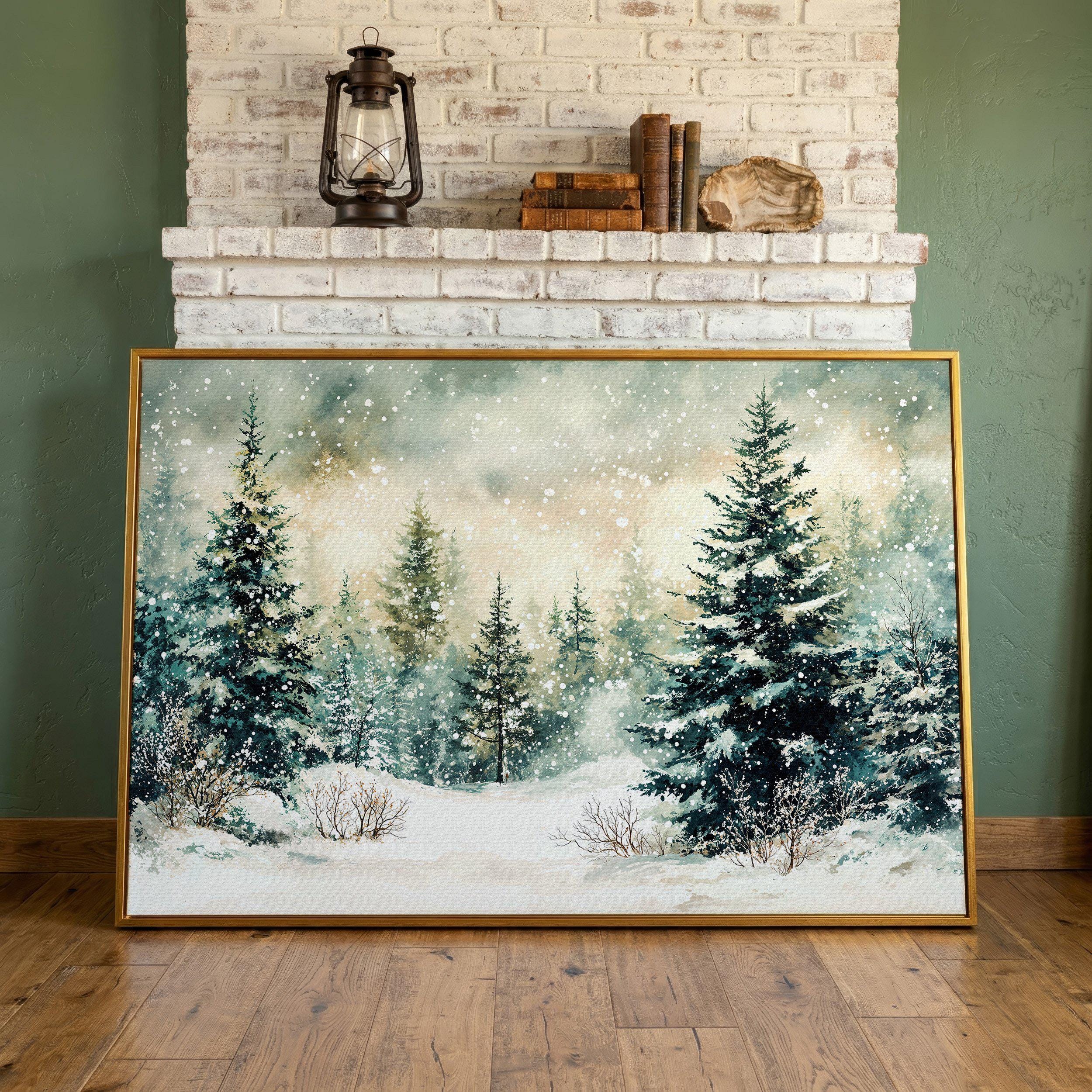 Snowy Forest Landscape - Framed Canvas Print - Rustic Wall Art, Winter ...