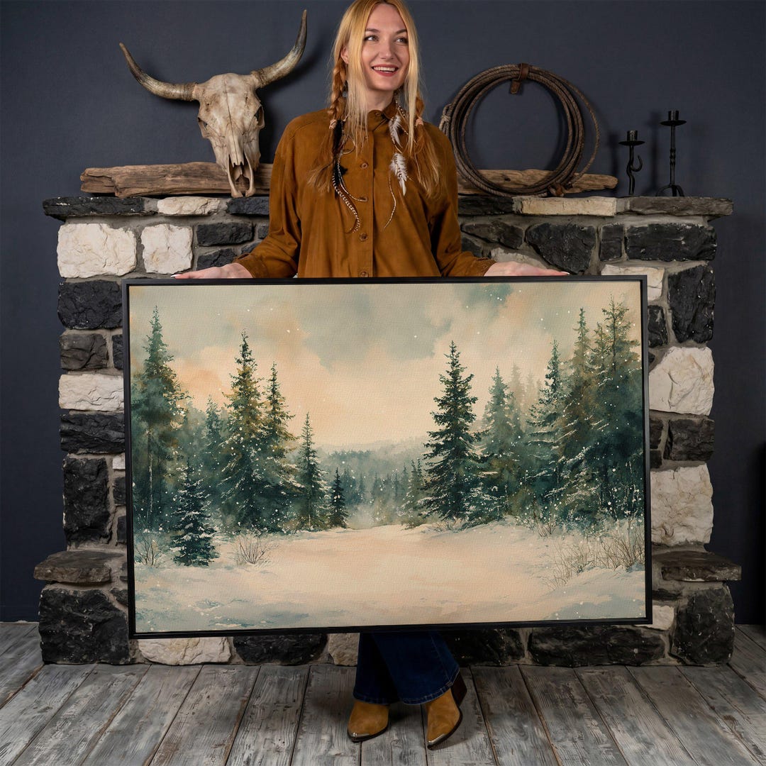 Winter Wonderland Framed Canvas Print, Rustic Wall Art, Snowy Forest ...