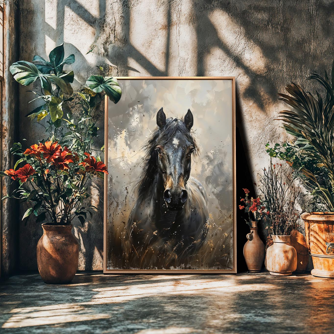 Wild Horse Painting Print Freedom Framed Canvas Wall Art Black Equine ...