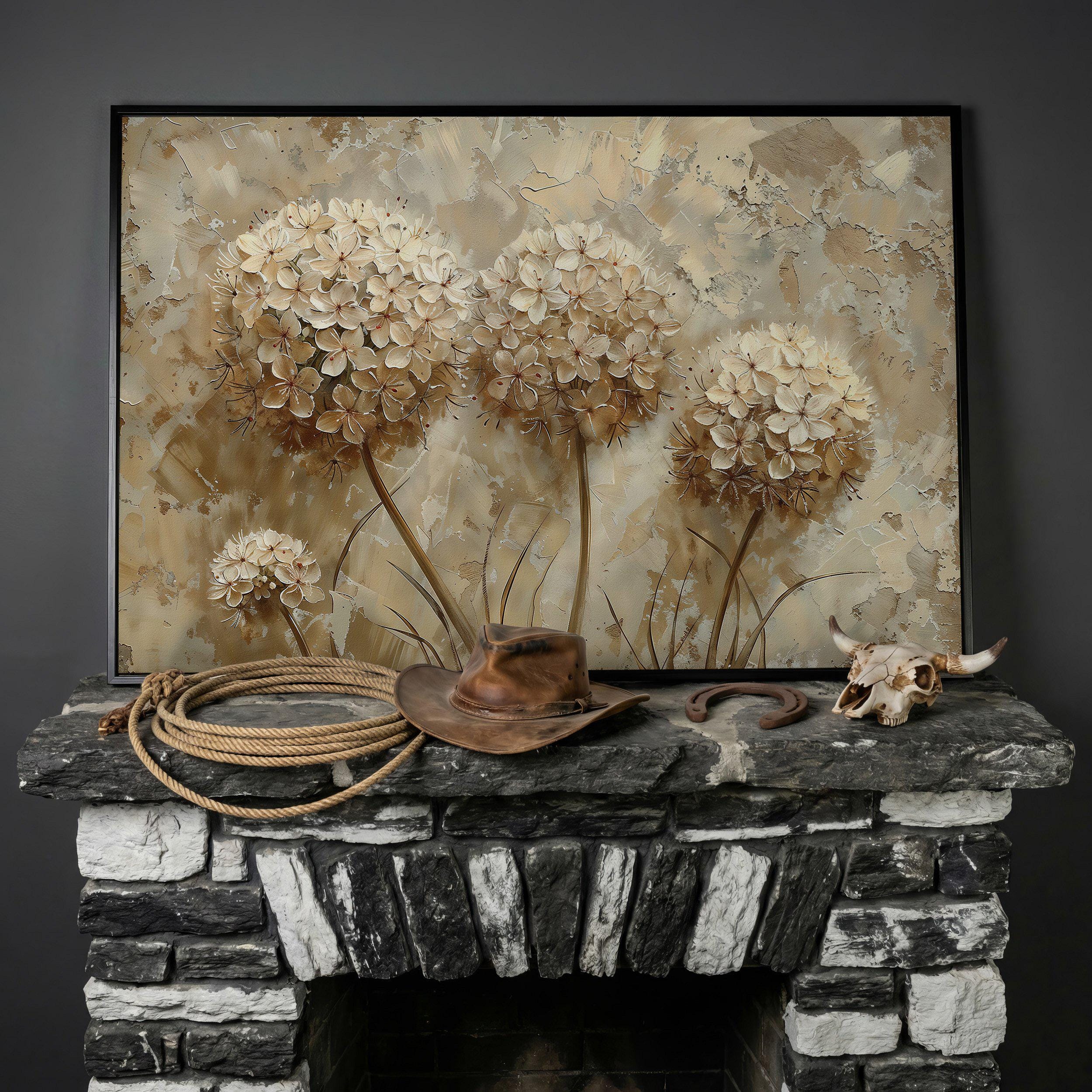 Stunning Hydrangea Framed Canvas Wall Art Abstract Beige Flowers ...