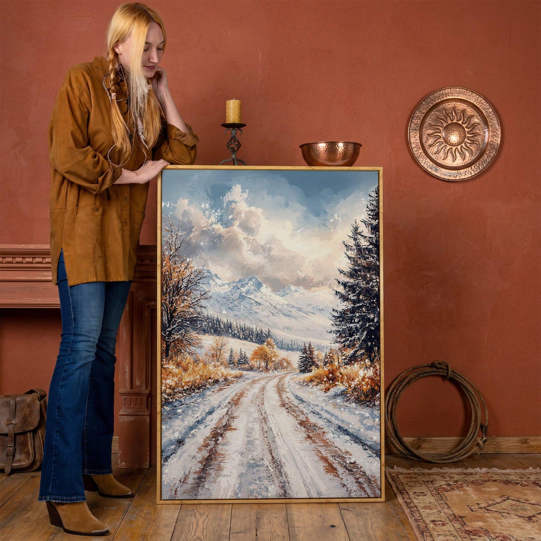Winter Wonderland Framed Canvas Print, Snowy Landscape, Rustic ...