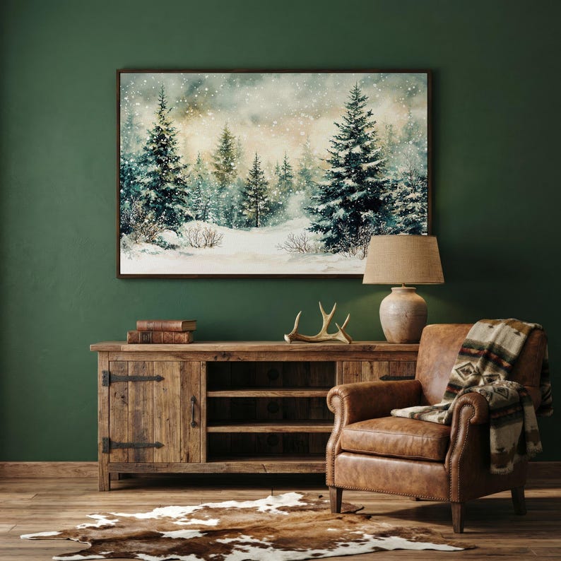 Snowy Forest Landscape - Framed Canvas Print - Rustic Wall Art, Winter ...