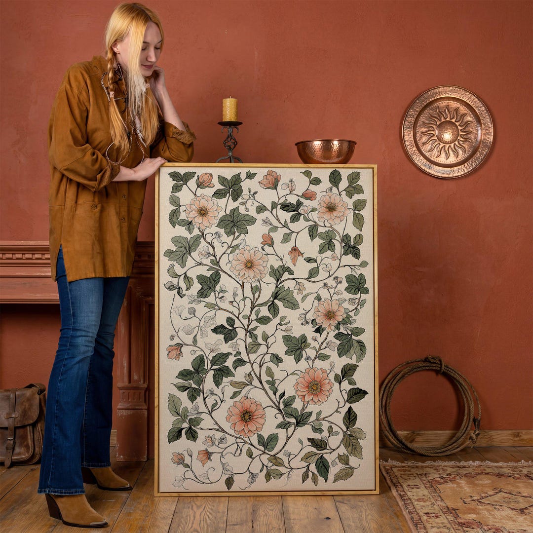 Vintage Floral Botanical Art - Framed Canvas Print - Rustic Wall Art ...