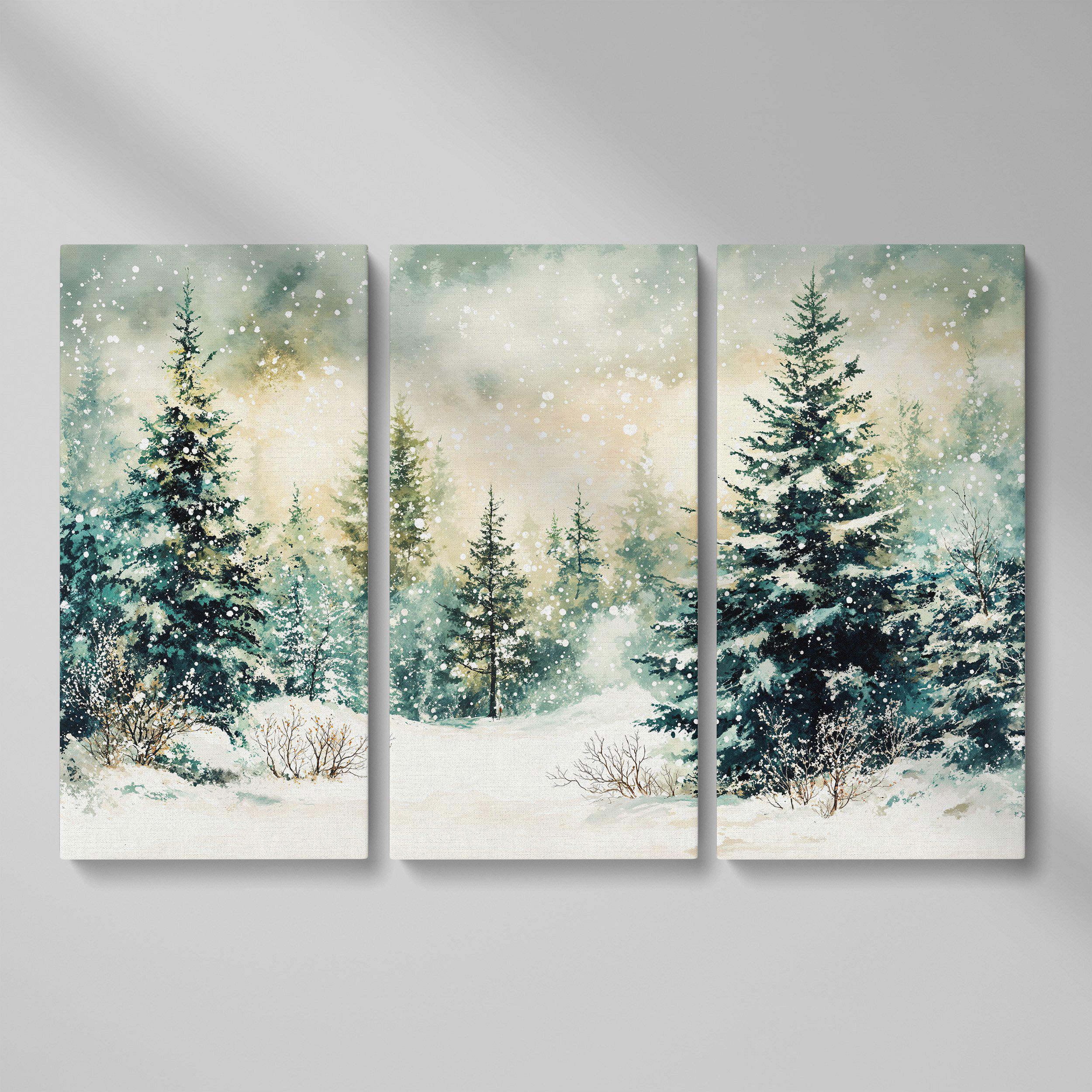 Snowy Forest Landscape - Framed Canvas Print - Rustic Wall Art, Winter ...