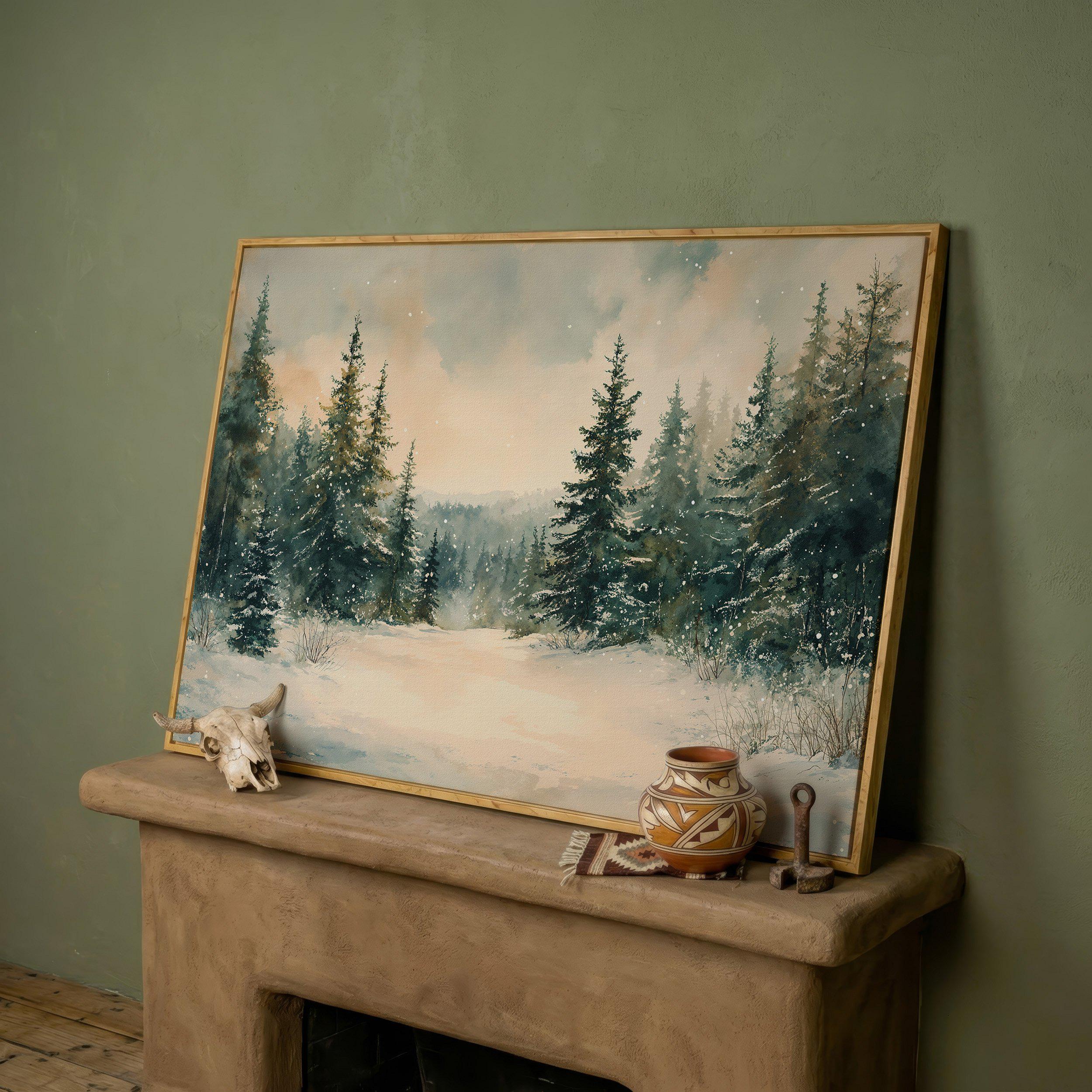 Winter Wonderland Framed Canvas Print, Rustic Wall Art, Snowy Forest ...