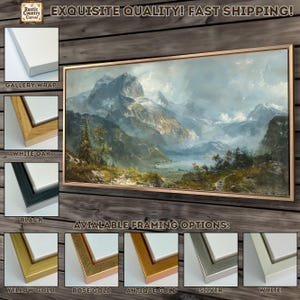 Mountain Landscape Framed Canvas Wall Art Snow Capped Peaks Painting ...