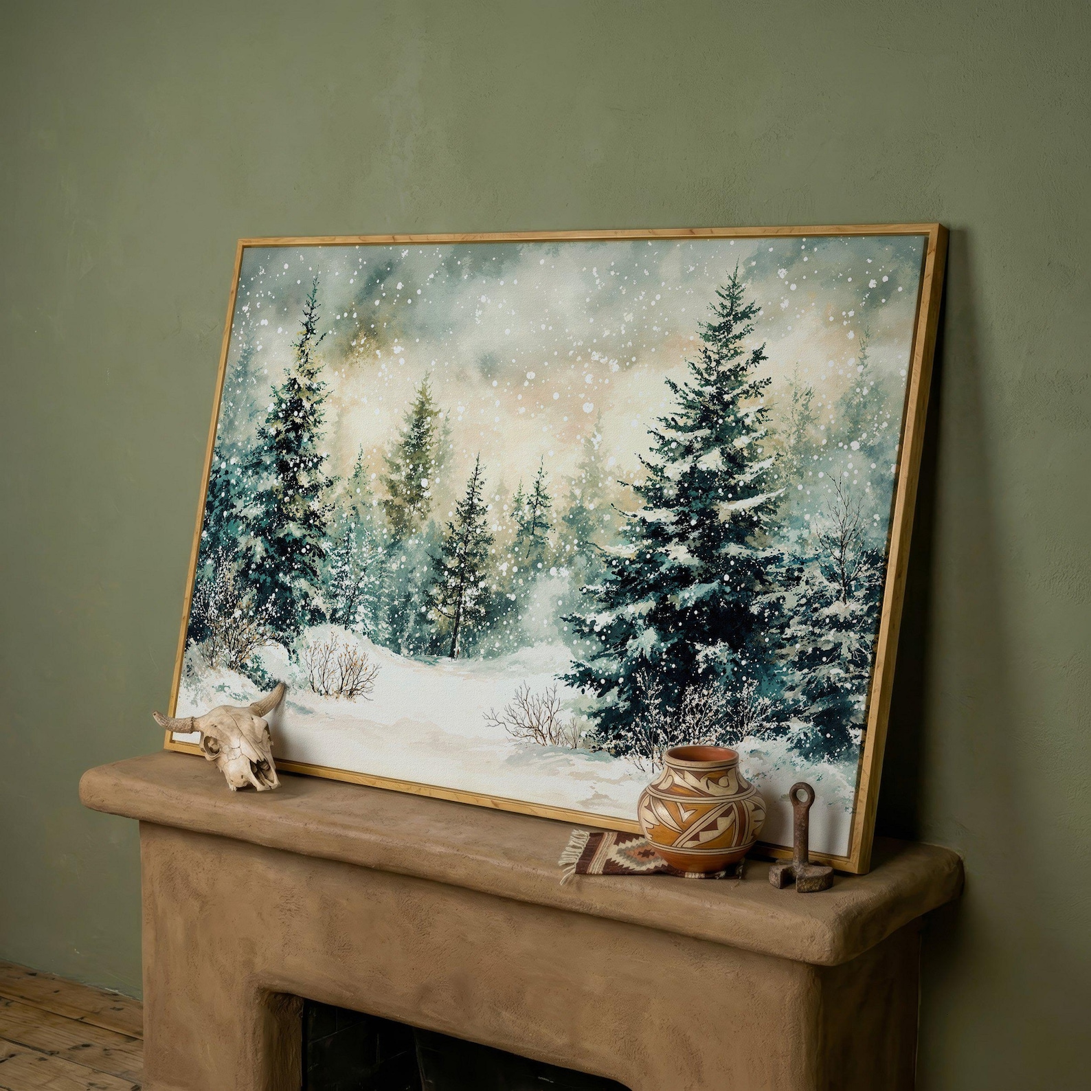 Snowy Forest Landscape - Framed Canvas Print - Rustic Wall Art, Winter ...