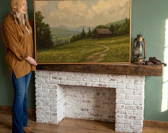 Rustic Cabin Serenity - Framed Canvas Print, Scenic Countryside Art, Cottage Core Decor, Peaceful Rural Landscape, Ready to Hang Gift Idea