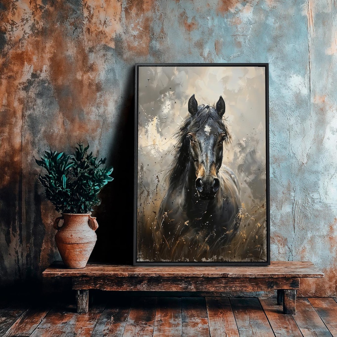 Wild Horse Painting Print Freedom Framed Canvas Wall Art Black Equine ...