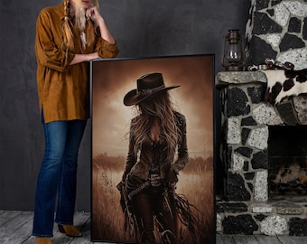 Cowgirl Framed Canvas Print, Iconic Rustic Wall Art, Wild West Decor – Western Style Art, Country Landscape, Ready to Hang, Unique Gifts
