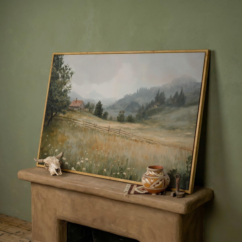 Rustic Canvas Framed Rustic Landscape Canvas Print – Countryside Cabin, Farmhouse ...