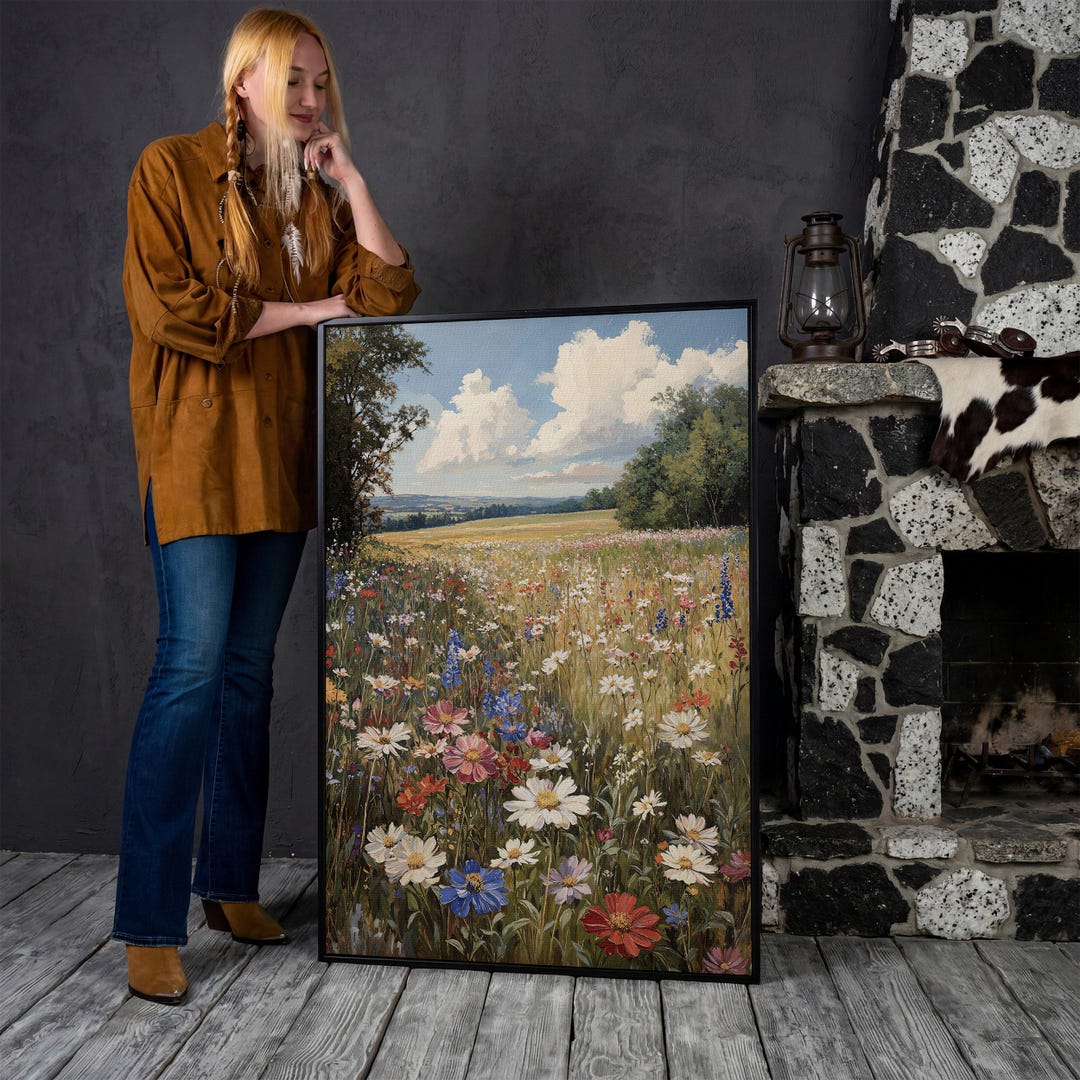 Wildflower Meadow Canvas Print – Rustic Floral Landscape Wall Art - Etsy