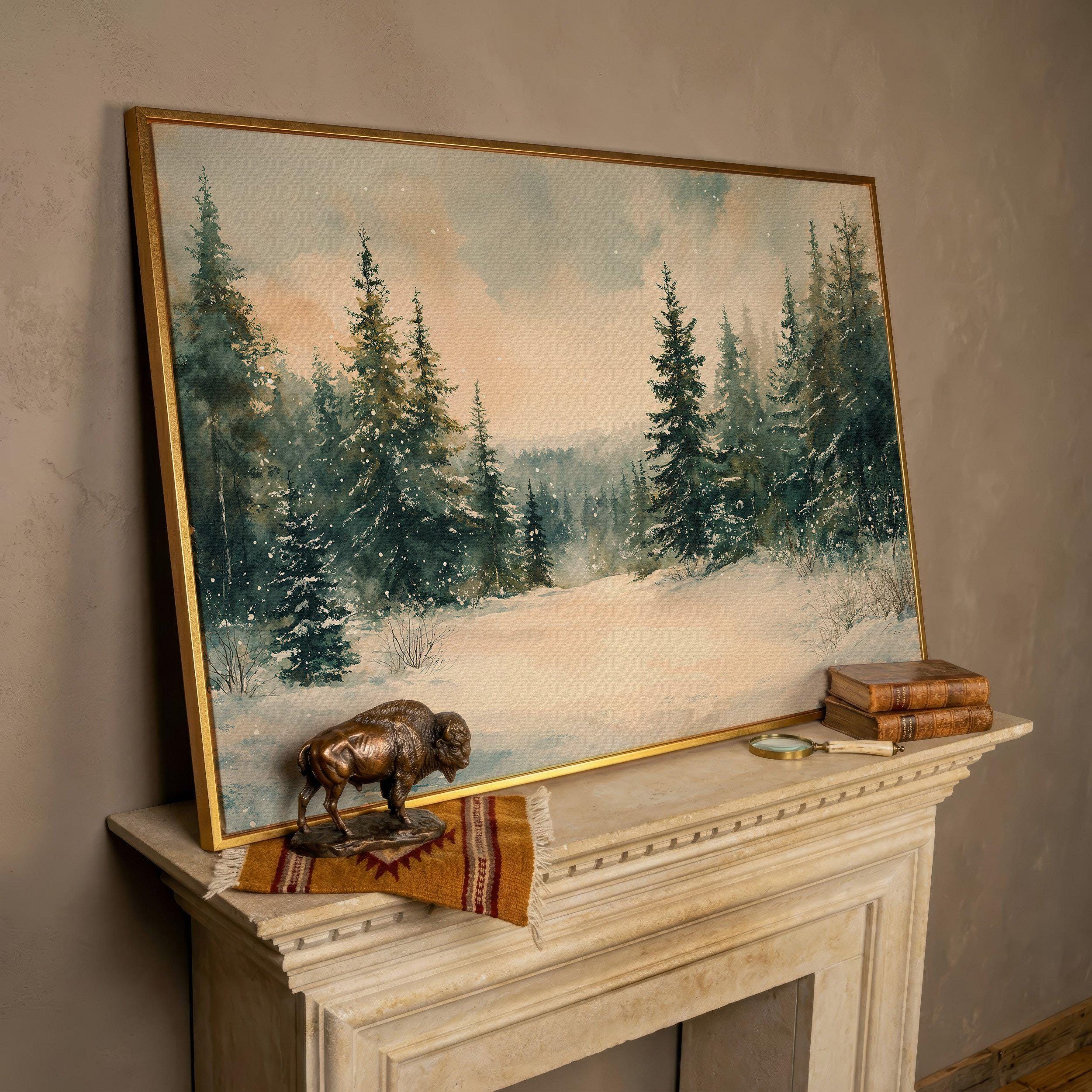 Winter Wonderland Framed Canvas Print, Rustic Wall Art, Snowy Forest ...