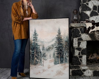 Winter Wonderland Framed Canvas Print - Woodland Winter Landscape, Snow Forest Painting, Rustic Wall Art, Nature Decor, Ready to Hang Gift