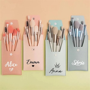 Juego de 8 brochas de maquillaje portátiles personalizadas / Regalo para ella / Regalo de San Valentín / Juego de brochas de maquillaje para dama de honor / Regalo del Día de la Madre / Regalo de boda