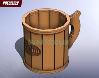 Drewniany kubek z grawerunkiem: wycinany laserowo element dekoracyjny do domu (wersja cyfrowa do pobrania)