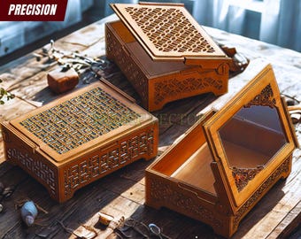 Pudełko na prezent zaręczynowy: wyjątkowe pudełko na pamiątki z drewna wycinane laserowo dla pary (wersja cyfrowa do pobrania)