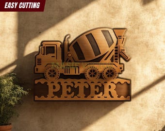 Custom Mixer Truck Door Sign SVG: Kids Bedroom Decoupe Laser Cut Decor (Digital Download)