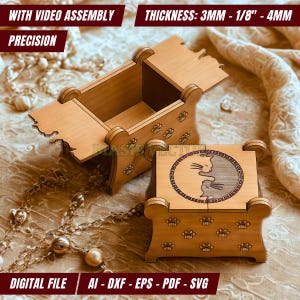 Wooden Jewelry Box: Yin Yang Lucky Cat Laser Cut for Memory Box (Digital Download)