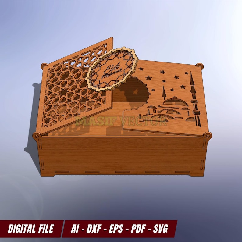 Laser Cut Eid Mubarak Gift Box: Ramadan Islamic Wooden Box Design ...