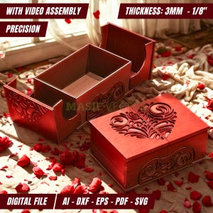 Laser Cut Heart Gift Box SVG: Split Lid Template (Digital File)