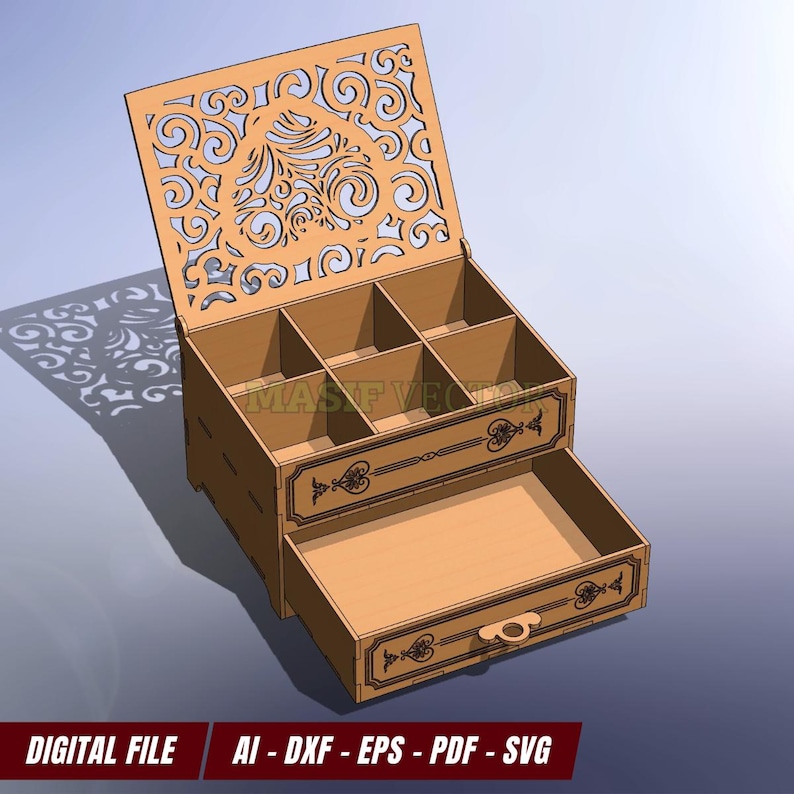 Wooden Jewelry Box Large: Laser Cut Box With Chest of Drawer Organizer ...