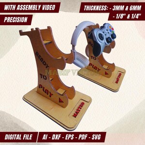 Support de manette et de casque découpé au laser SVG - Cadeau personnalisé pour gamer