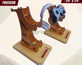 Soporte para mando y auriculares cortado con láser en formato SVG - Regalo personalizado para gamers