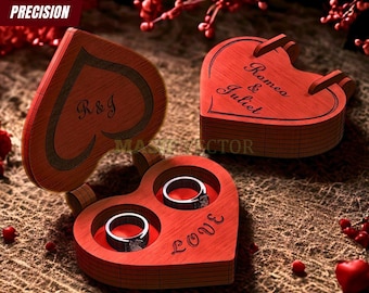 Drewniane pudełko na pierścionki z wycinanymi laserowo plikami: program ślubu lub dekoracje na przyjęcie zaręczynowe (do pobrania cyfrowego)