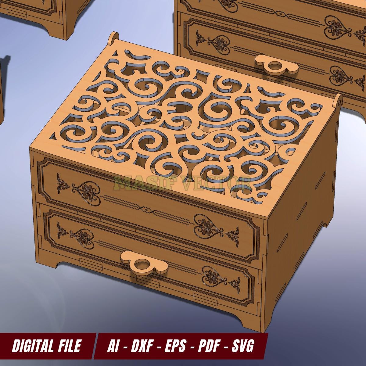Wooden Jewelry Box Large: Laser Cut Box With Chest of Drawer Organizer ...